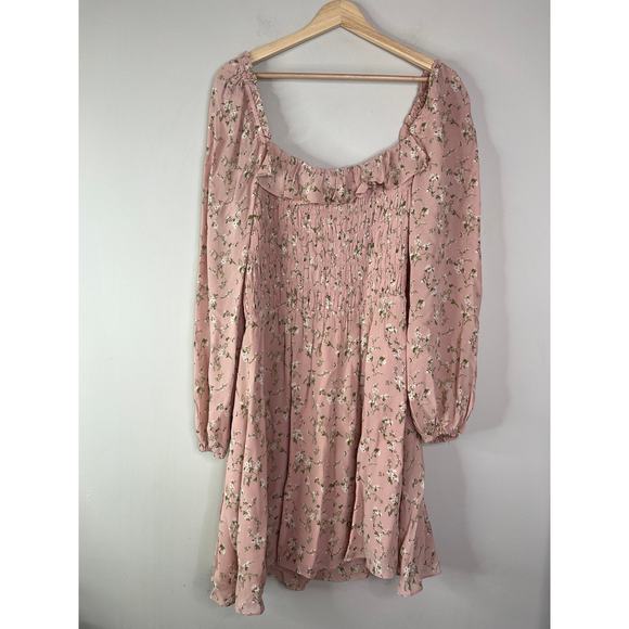 NEW Reformation Morris Melody Floral Ruffle Long Sleeve Mini Dress Pink Size: 14 - Picture 6 of 7